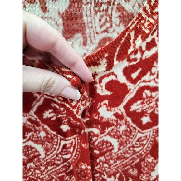 Talbots XL Red & White Floral Pure Italian Merino Wool Button-Up Cardigan Sweate - Picture 3 of 4
